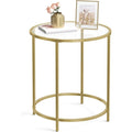 Runder Beistelltisch mit Hartglasplatte und Metallgestell, Gold und Transparent
