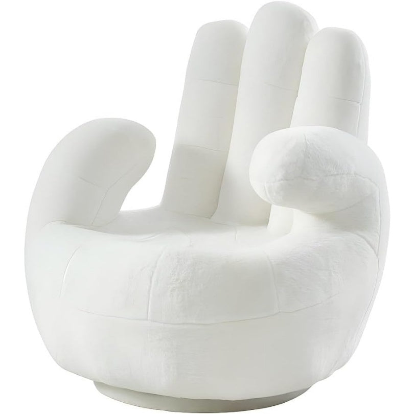 Drehbarer Fingersessel aus wei?em Kunstfell
