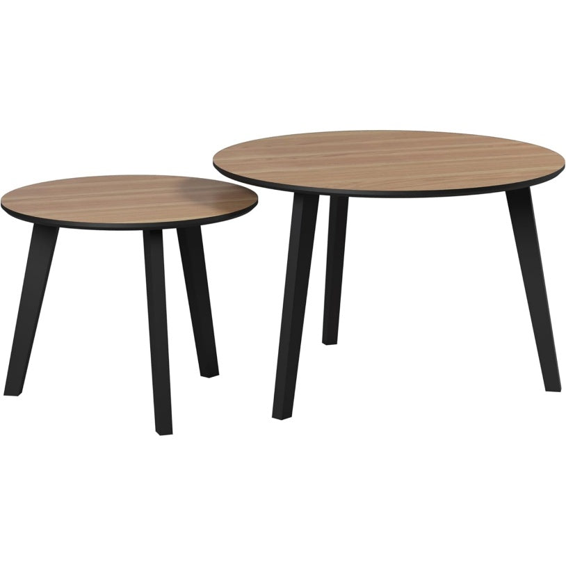 Rundes Couchtisch-Set aus 2 Satztischen in Eiche und Schwarz