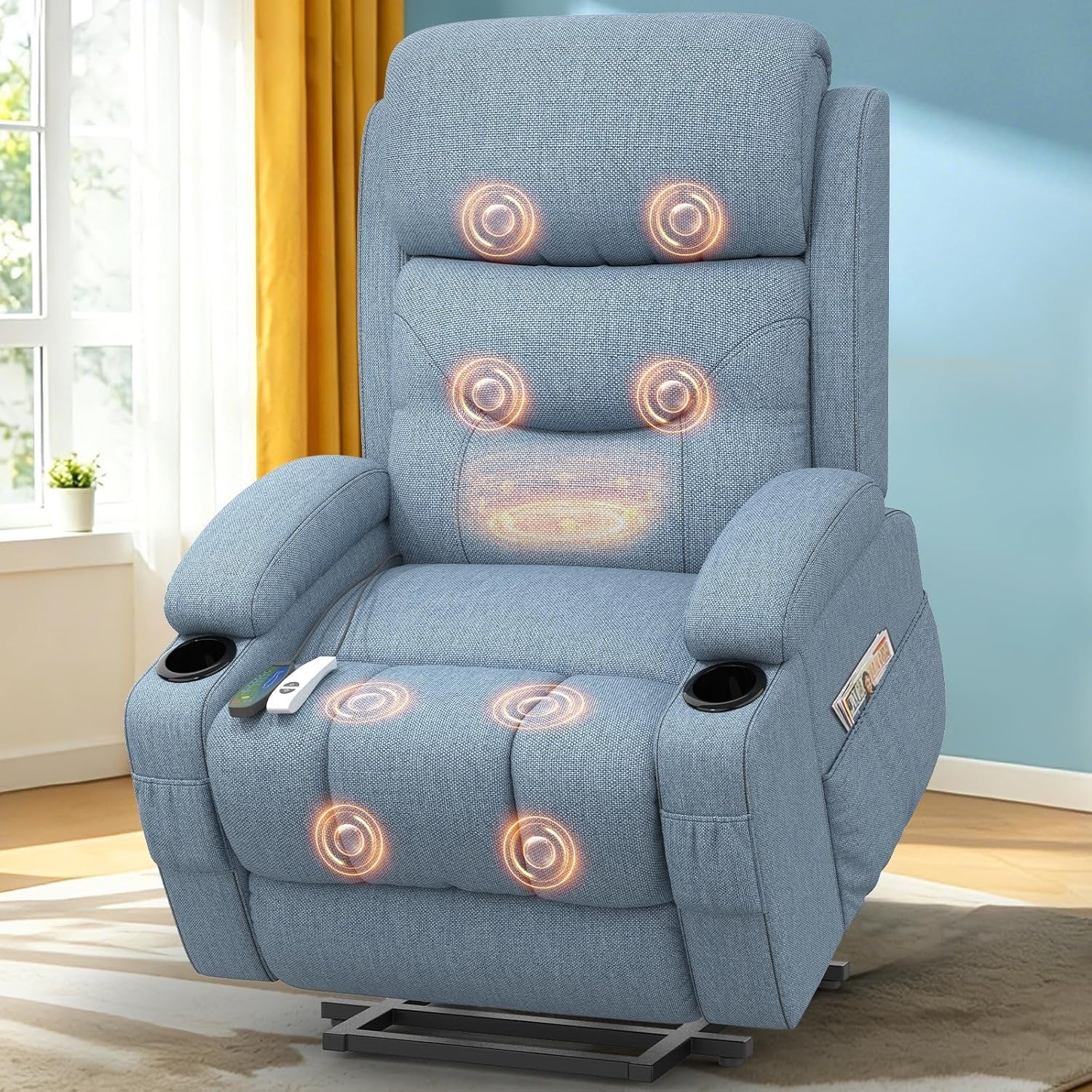 Elektrischer Relaxsessel mit Massage, Heizfunktion, Liegefunktion, USB-Anschluss und Getr?nkehaltern