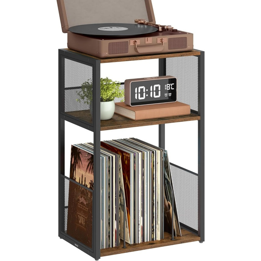 Plattenspielerst?nder mit 3 Ebenen und Stauraum f¨¹r bis zu 100 Schallplatten, Vintagebraun