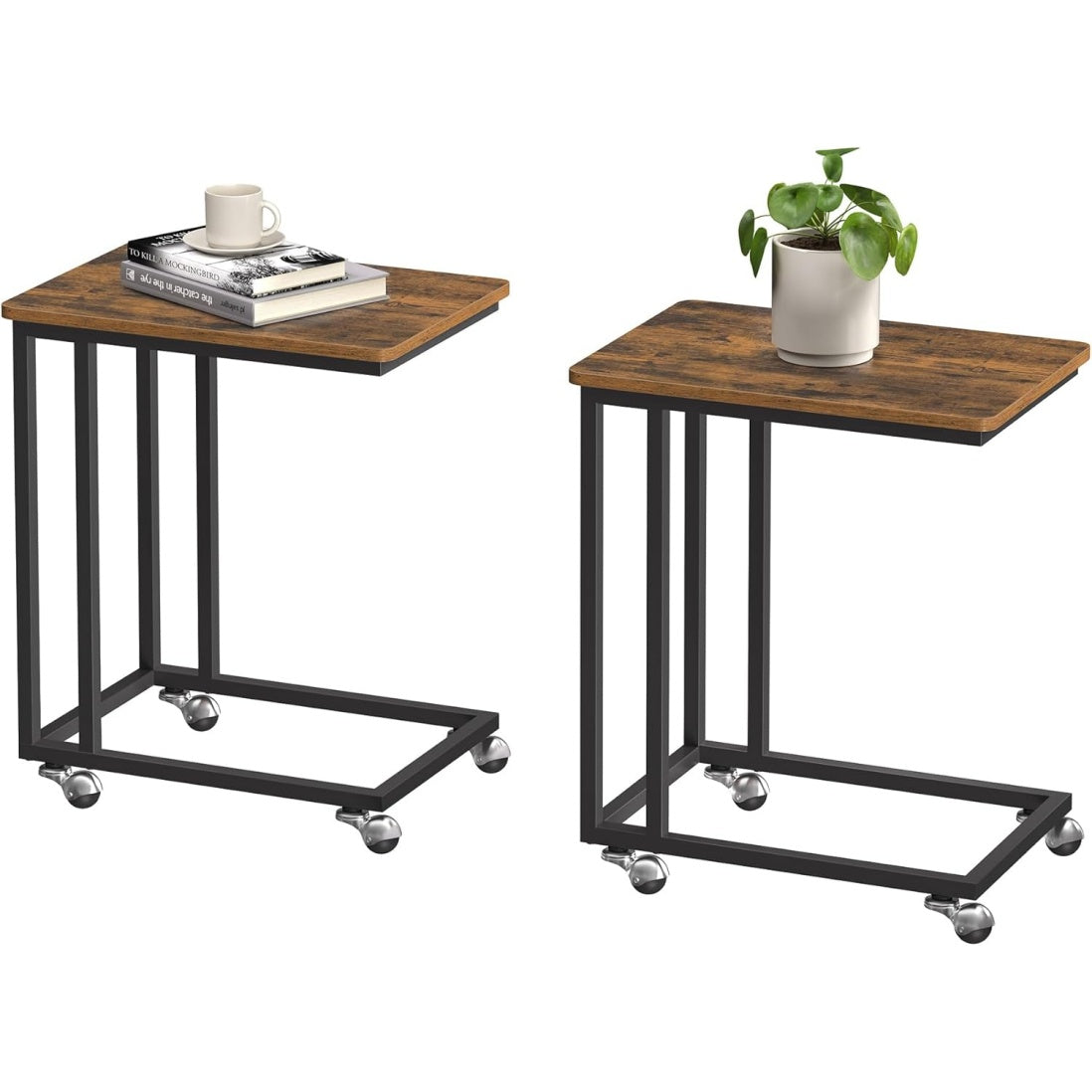 Beistelltisch-Set in C-Form mit Rollen, 35 ¡Á 50 ¡Á 60 cm, Vintagebraun und Schwarz