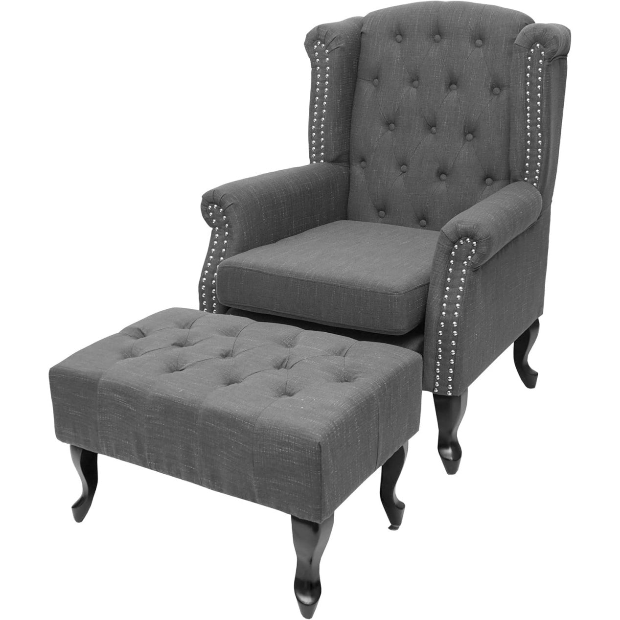 Chesterfield-Sessel mit wasserabweisendem Stoff in Dunkelgrau