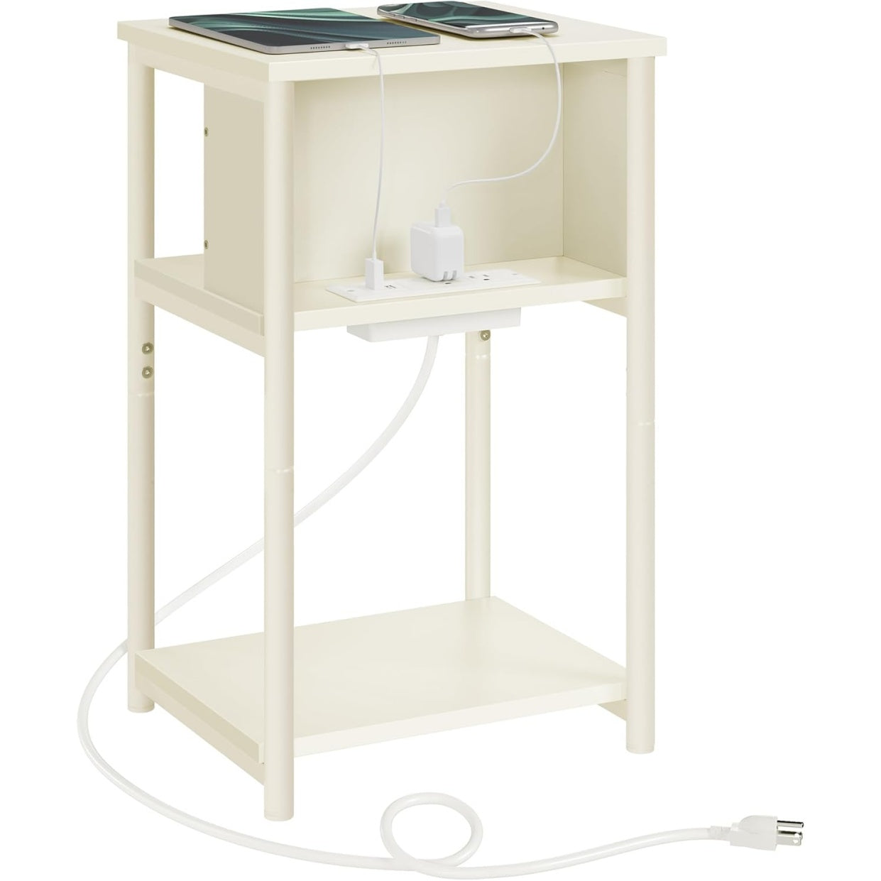 Beistelltisch mit Ladestation, 3 Ebenen, USB-Anschl¨¹ssen und Steckdosen, 30 ¡Á 34 ¡Á 58 cm
