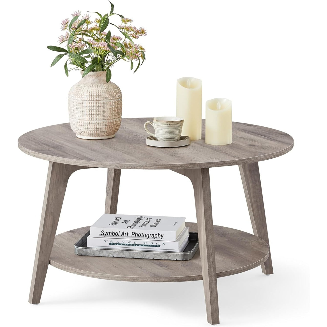 Runder Couchtisch mit 2 Ebenen und Stauraum, 80 ¡Á 45 cm, Greige