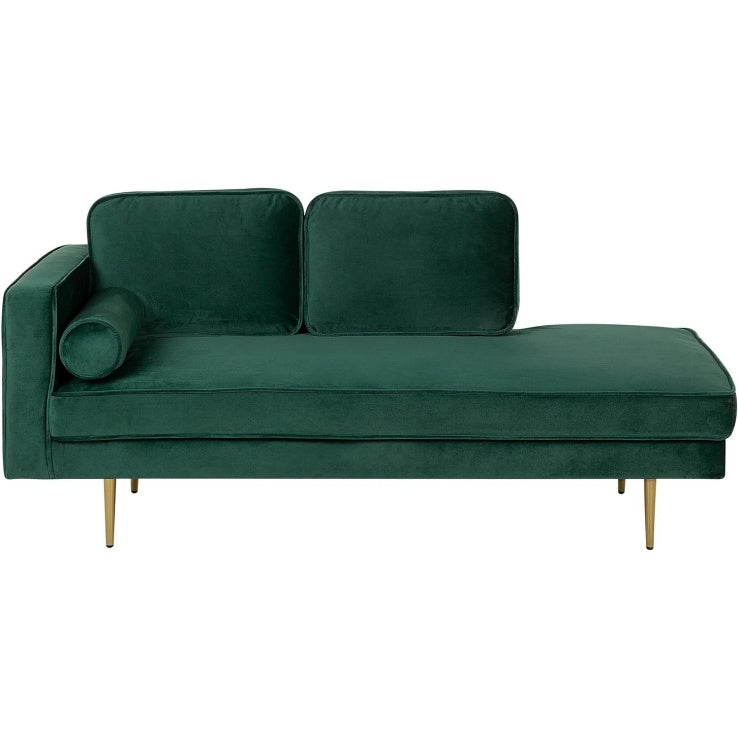 Samt-Chaiselongue in Gr¨¹n mit goldfarbenem Metallgestell und Nackenrolle