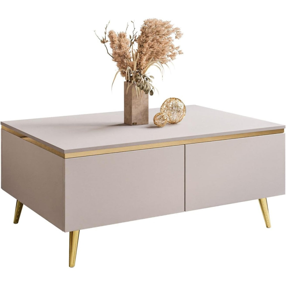 Couchtisch in Kaschmir matt mit Stauraum und goldfarbenen Metallf¨¹?en