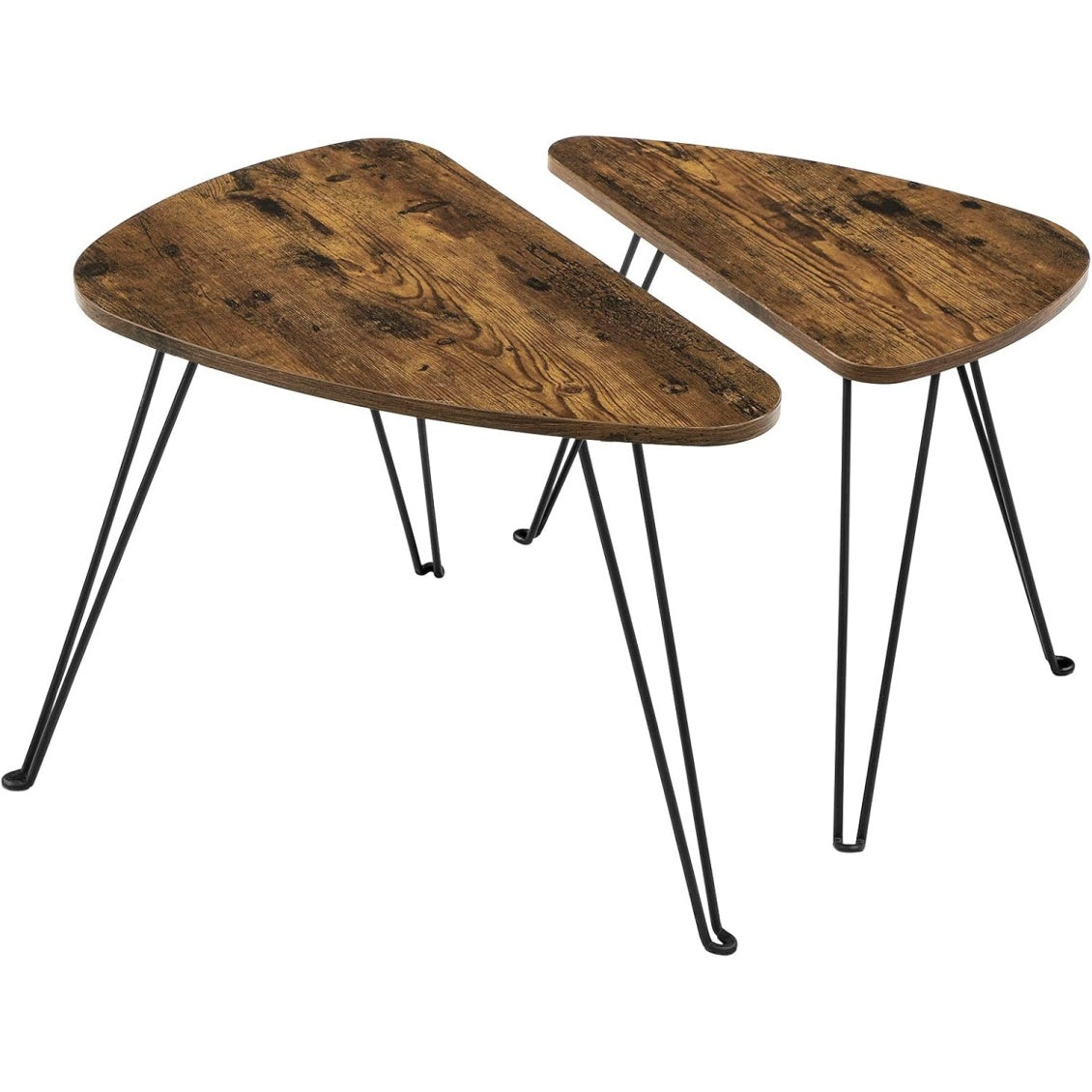 Beistelltisch-Set mit 2 Tischen f¨¹r Wohnzimmer, Esszimmer oder Schlafzimmer, Rustikalbraun und Schwarz